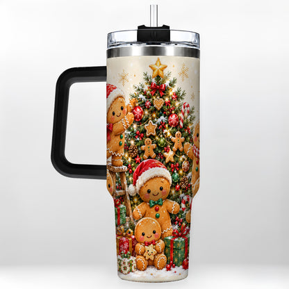 #pl[40oz|Black] Gingerbread Family Tumbler 40oz, Festive Tumbler, Steel Travel Cup