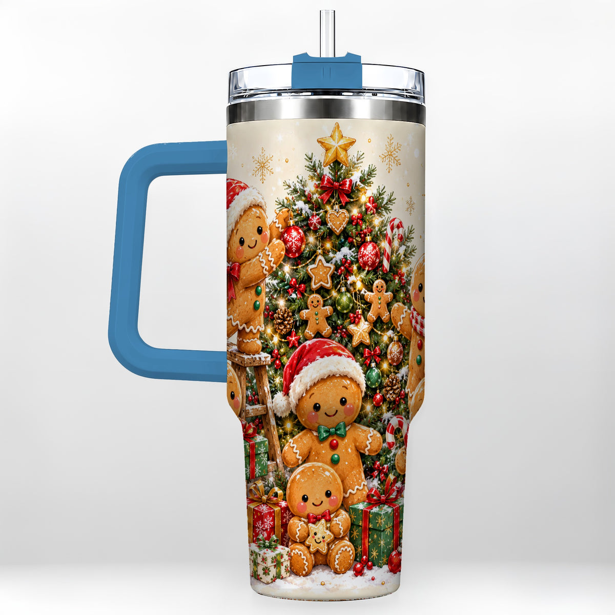 #pl[40oz|Blue] Gingerbread Family Tumbler 40oz, Festive Tumbler, Steel Travel Cup