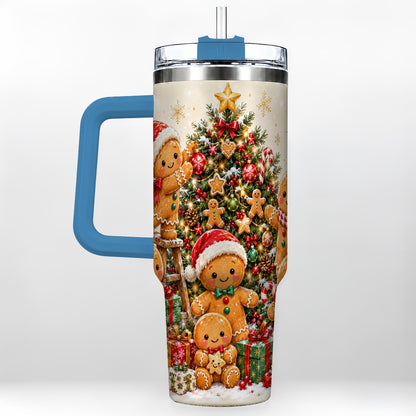 #pl[40oz|Blue] Gingerbread Family Tumbler 40oz, Festive Tumbler, Steel Travel Cup