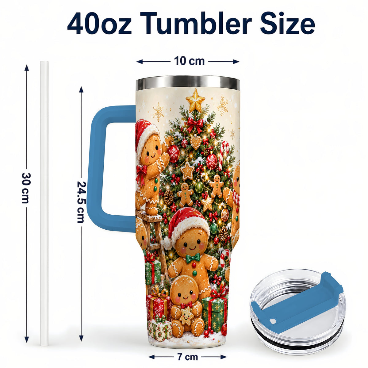 #pl[40oz|Blue] Gingerbread Family Tumbler 40oz, Festive Tumbler, Steel Travel Cup