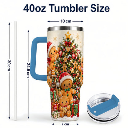 #pl[40oz|Blue] Gingerbread Family Tumbler 40oz, Festive Tumbler, Steel Travel Cup