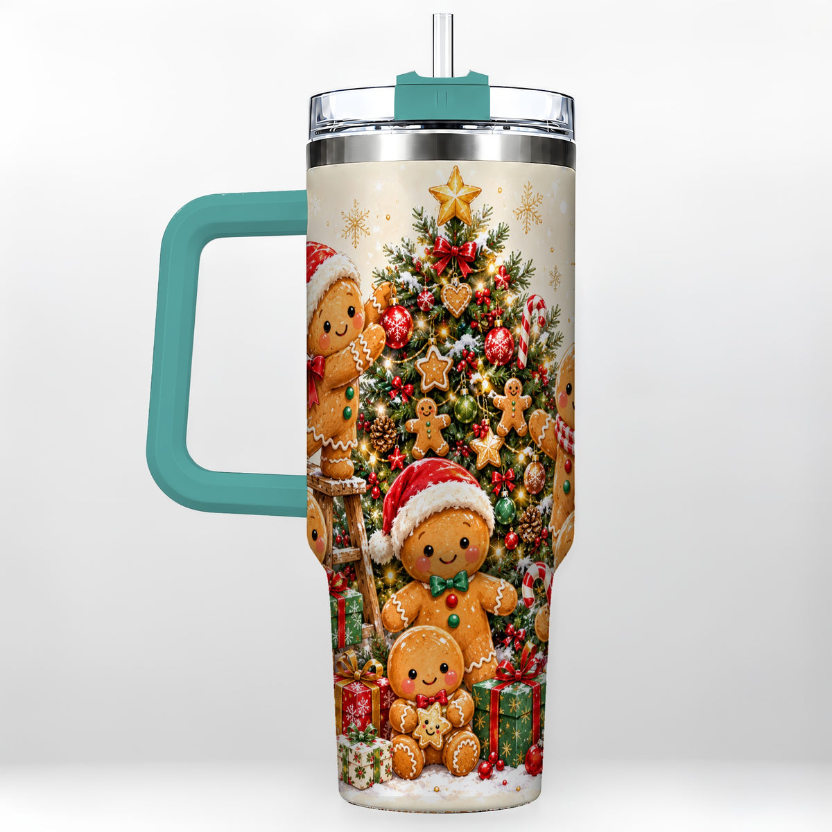 #pl[40oz|Green] Gingerbread Family Tumbler 40oz, Festive Tumbler, Steel Travel Cup