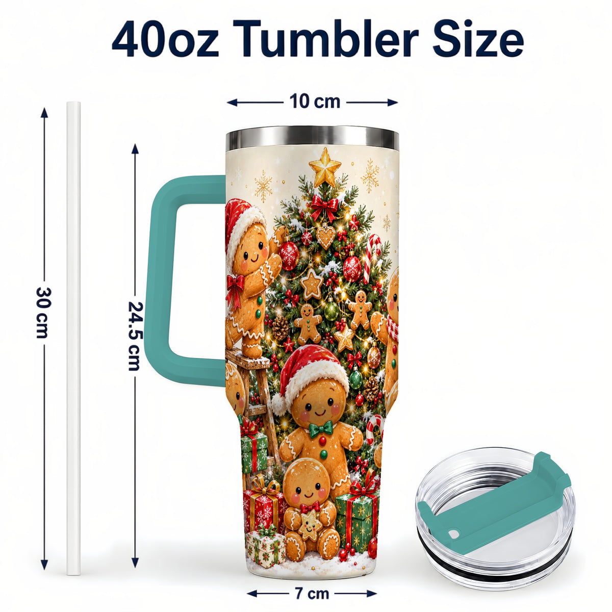 #pl[40oz|Green] Gingerbread Family Tumbler 40oz, Festive Tumbler, Steel Travel Cup