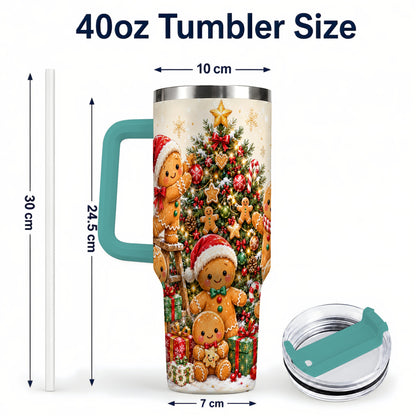 #pl[40oz|Green] Gingerbread Family Tumbler 40oz, Festive Tumbler, Steel Travel Cup
