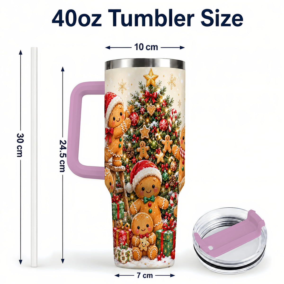 #pl[40oz|Pink] Gingerbread Family Tumbler 40oz, Festive Tumbler, Steel Travel Cup