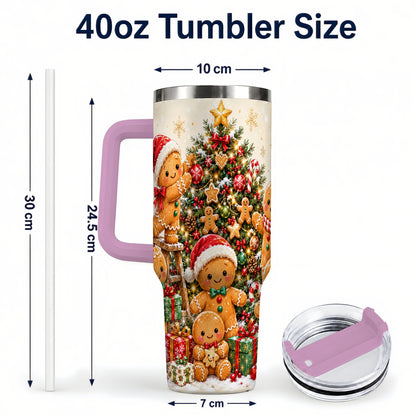 #pl[40oz|Pink] Gingerbread Family Tumbler 40oz, Festive Tumbler, Steel Travel Cup