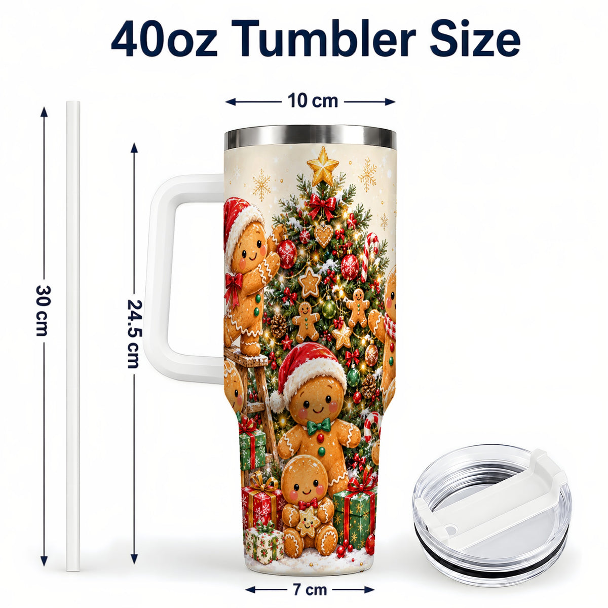 #pl[40oz|White] Gingerbread Family Tumbler 40oz, Festive Tumbler, Steel Travel Cup
