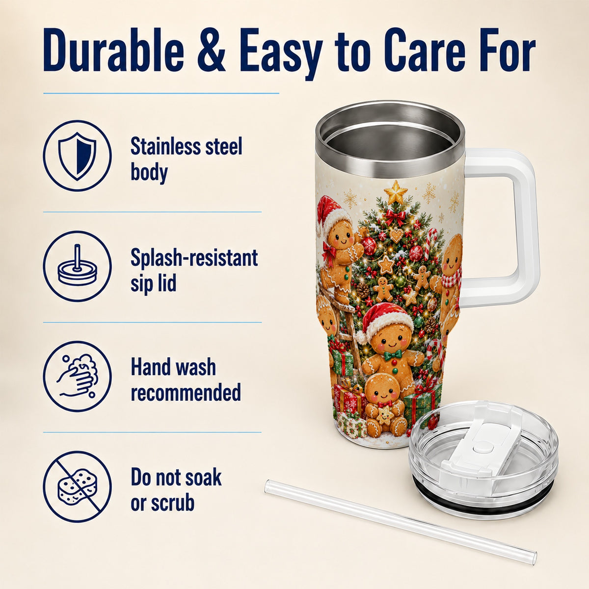 Gingerbread Family Tumbler 40oz, Festive Tumbler, Steel Travel Cup