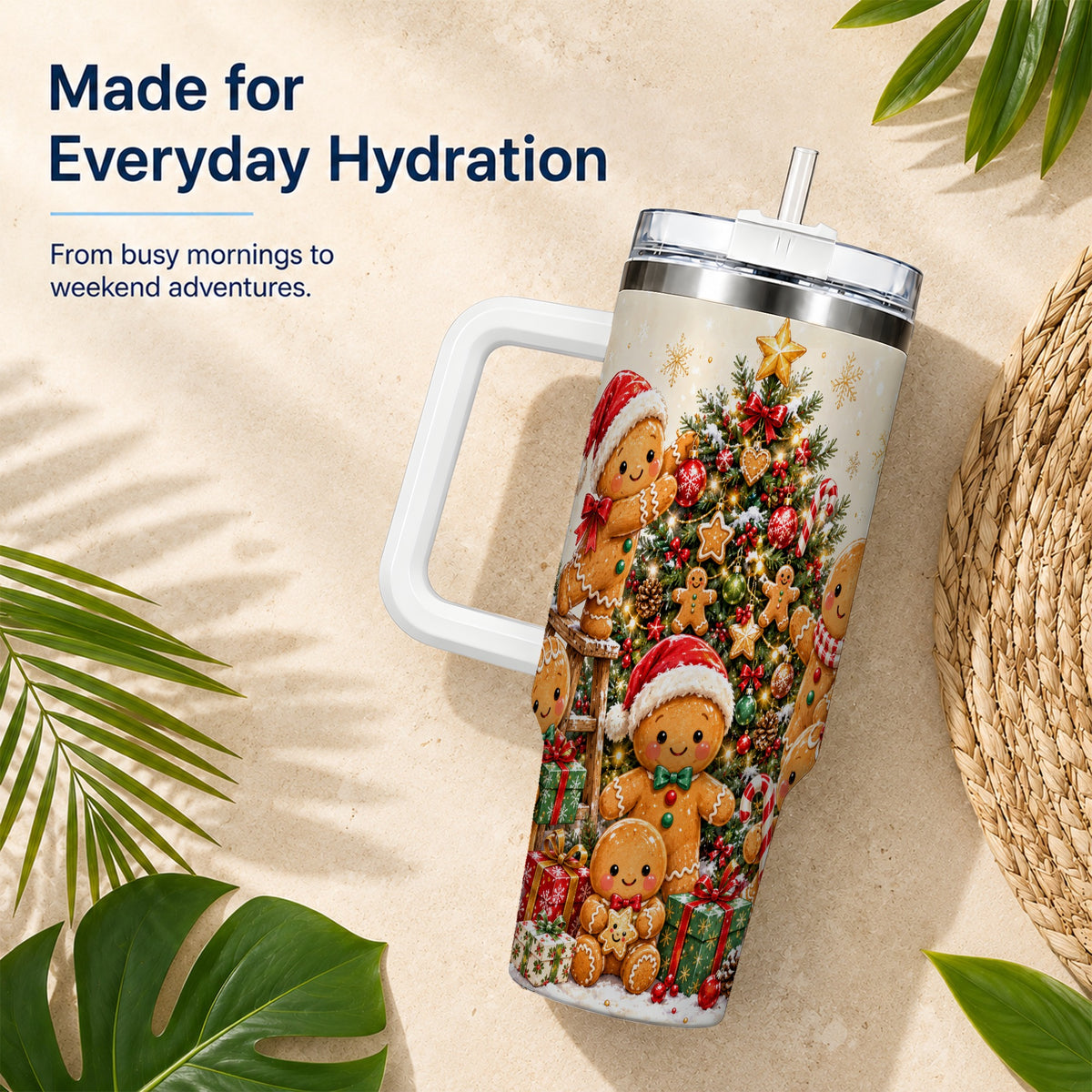Gingerbread Family Tumbler 40oz, Festive Tumbler, Steel Travel Cup