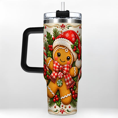 #pl[40oz|Black] Gingerbread Girl Tumbler 40oz, Candy Cane Tumbler, Steel Travel Cup