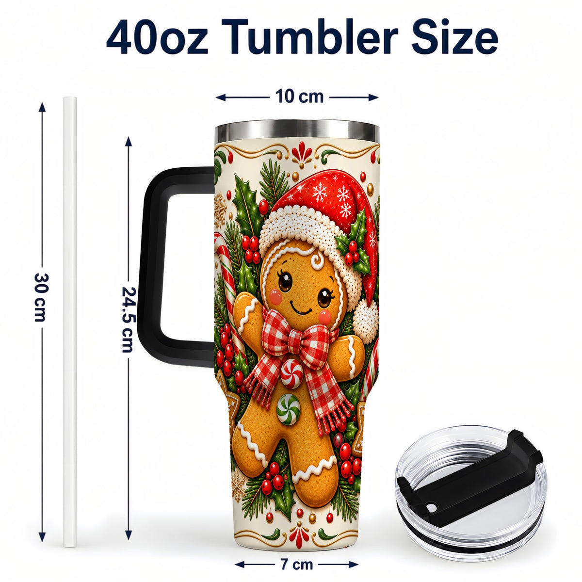 #pl[40oz|Black] Gingerbread Girl Tumbler 40oz, Candy Cane Tumbler, Steel Travel Cup