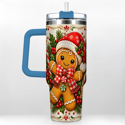 #pl[40oz|Blue] Gingerbread Girl Tumbler 40oz, Candy Cane Tumbler, Steel Travel Cup