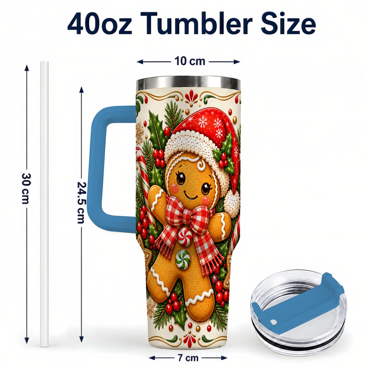 #pl[40oz|Blue] Gingerbread Girl Tumbler 40oz, Candy Cane Tumbler, Steel Travel Cup