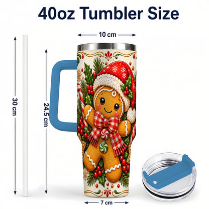 #pl[40oz|Blue] Gingerbread Girl Tumbler 40oz, Candy Cane Tumbler, Steel Travel Cup