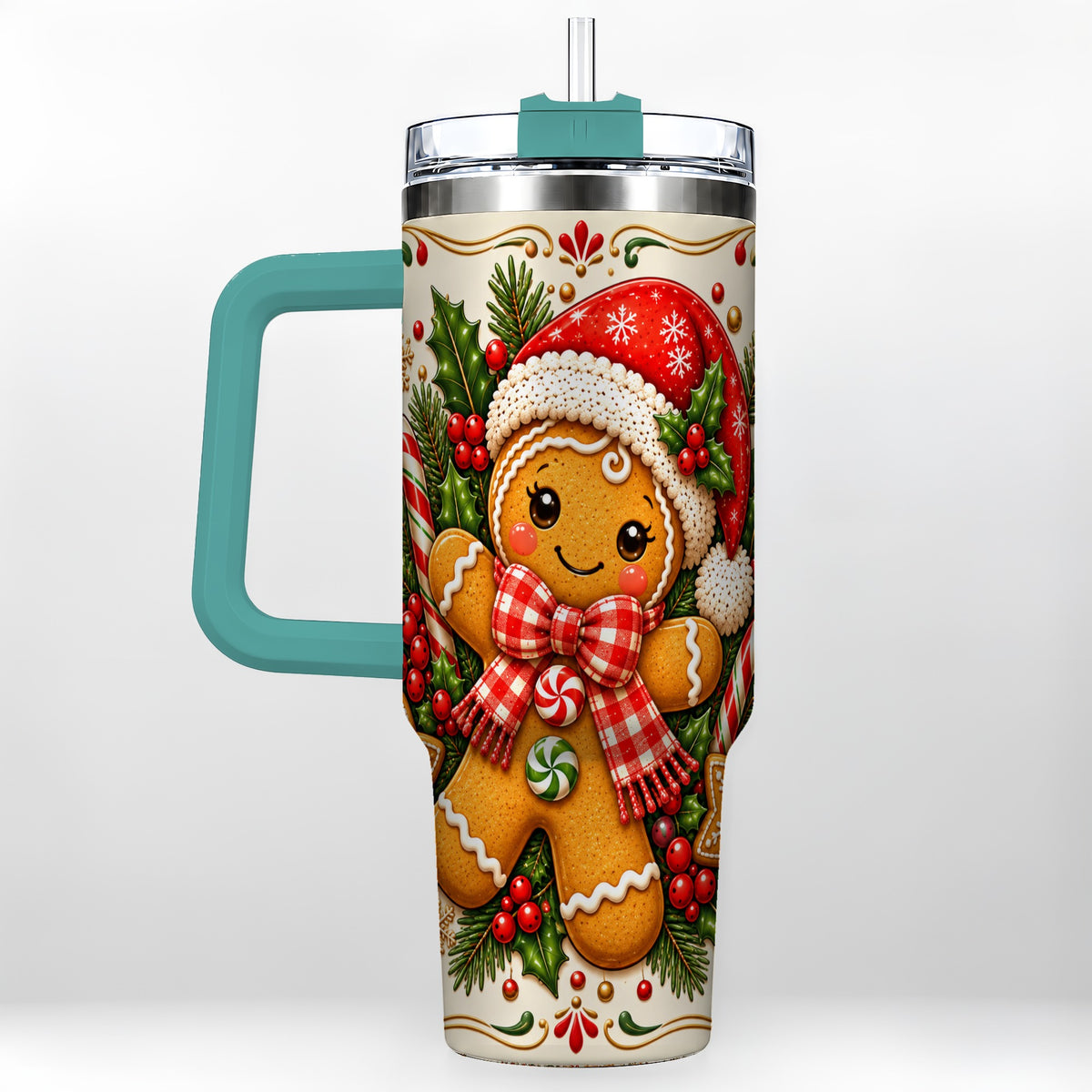 #pl[40oz|Green] Gingerbread Girl Tumbler 40oz, Candy Cane Tumbler, Steel Travel Cup