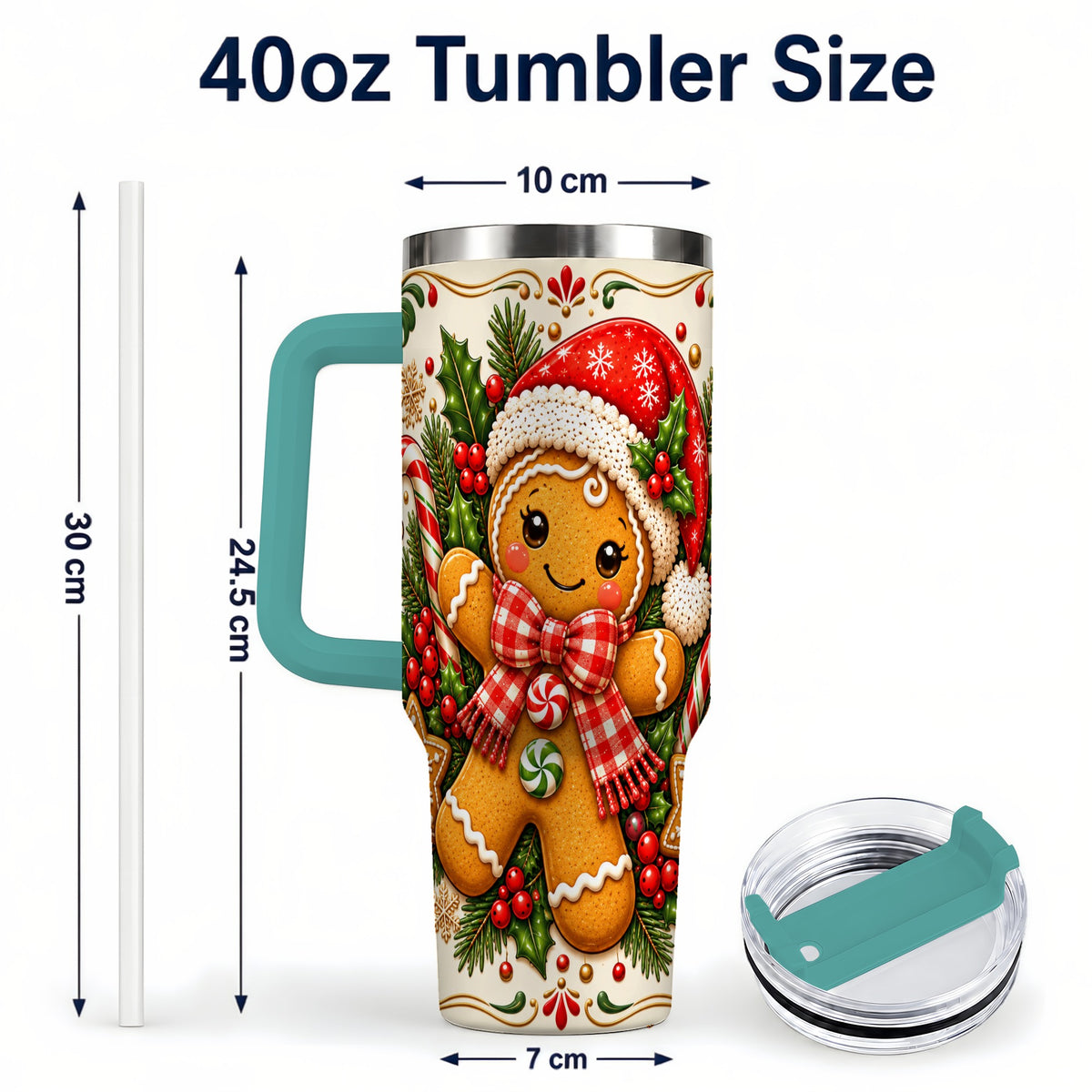 #pl[40oz|Green] Gingerbread Girl Tumbler 40oz, Candy Cane Tumbler, Steel Travel Cup