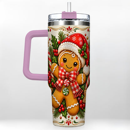 #pl[40oz|Pink] Gingerbread Girl Tumbler 40oz, Candy Cane Tumbler, Steel Travel Cup