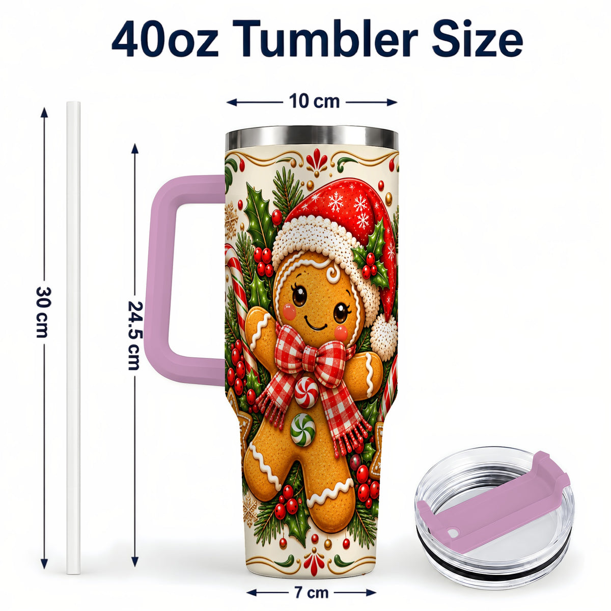 #pl[40oz|Pink] Gingerbread Girl Tumbler 40oz, Candy Cane Tumbler, Steel Travel Cup