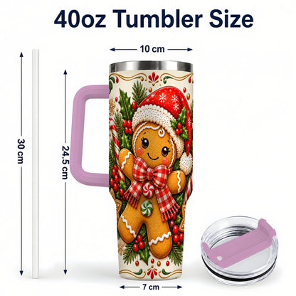 #pl[40oz|Pink] Gingerbread Girl Tumbler 40oz, Candy Cane Tumbler, Steel Travel Cup