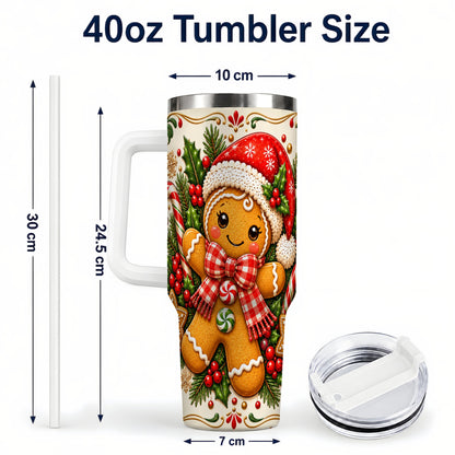 #pl[40oz|White] Gingerbread Girl Tumbler 40oz, Candy Cane Tumbler, Steel Travel Cup