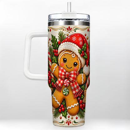 Gingerbread Girl Tumbler 40oz, Candy Cane Tumbler, Steel Travel Cup