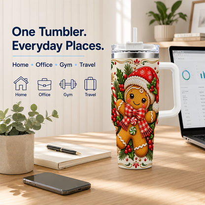 Gingerbread Girl Tumbler 40oz, Candy Cane Tumbler, Steel Travel Cup