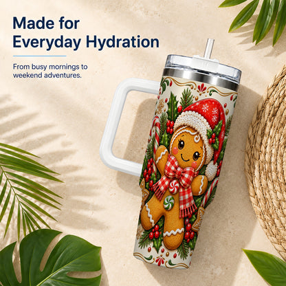 Gingerbread Girl Tumbler 40oz, Candy Cane Tumbler, Steel Travel Cup