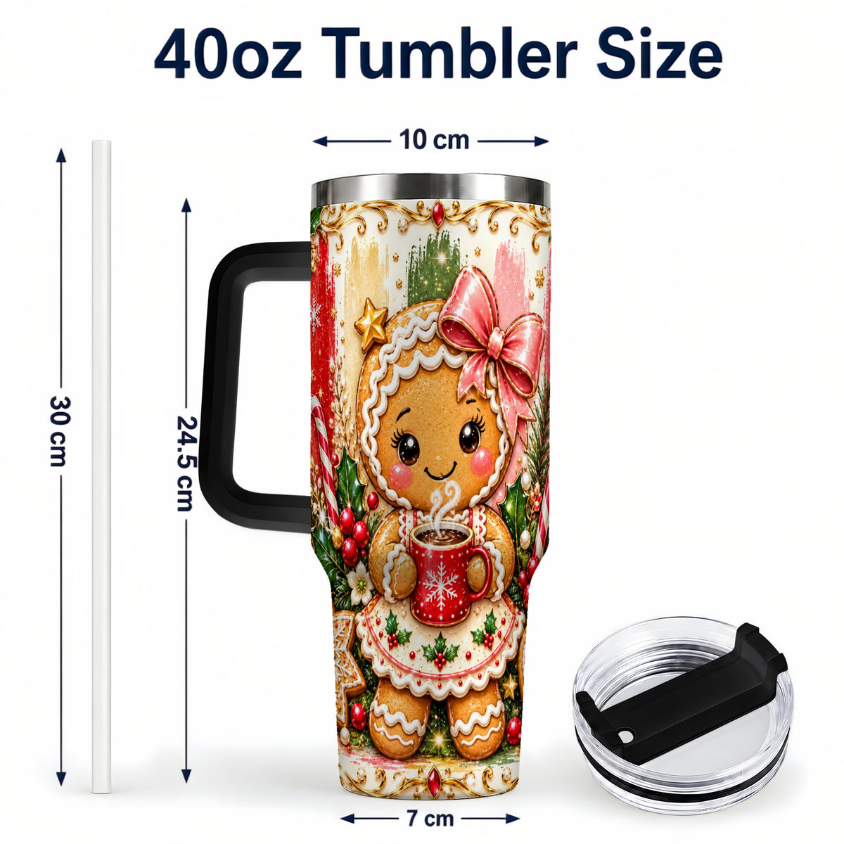 #pl[40oz|Black] Gingerbread Girl Tumbler 40oz, Holiday Tumbler, Stainless Steel Travel Cup