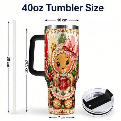 #pl[40oz|Black] Gingerbread Girl Tumbler 40oz, Holiday Tumbler, Stainless Steel Travel Cup