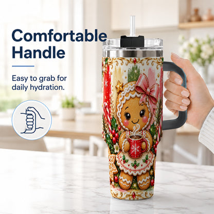 #pl[40oz|Black] Gingerbread Girl Tumbler 40oz, Holiday Tumbler, Stainless Steel Travel Cup