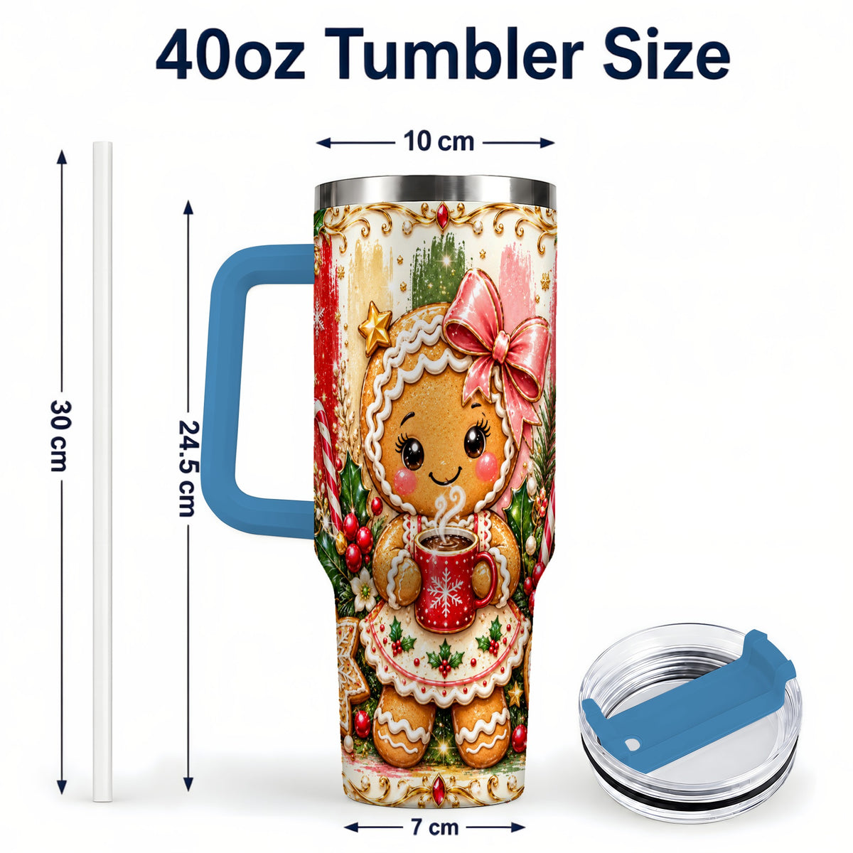 #pl[40oz|Blue] Gingerbread Girl Tumbler 40oz, Holiday Tumbler, Stainless Steel Travel Cup