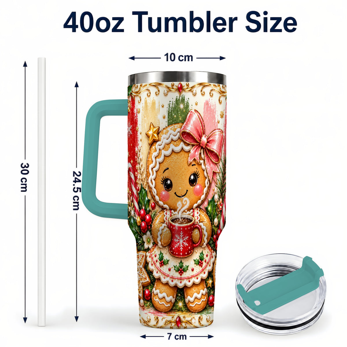 #pl[40oz|Green] Gingerbread Girl Tumbler 40oz, Holiday Tumbler, Stainless Steel Travel Cup