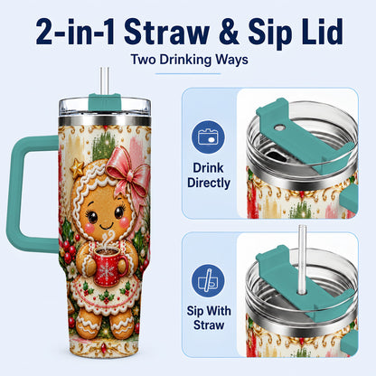 #pl[40oz|Green] Gingerbread Girl Tumbler 40oz, Holiday Tumbler, Stainless Steel Travel Cup
