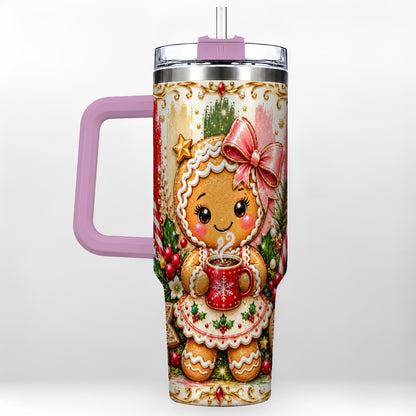 #pl[40oz|Pink] Gingerbread Girl Tumbler 40oz, Holiday Tumbler, Stainless Steel Travel Cup