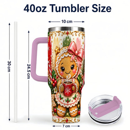 #pl[40oz|Pink] Gingerbread Girl Tumbler 40oz, Holiday Tumbler, Stainless Steel Travel Cup