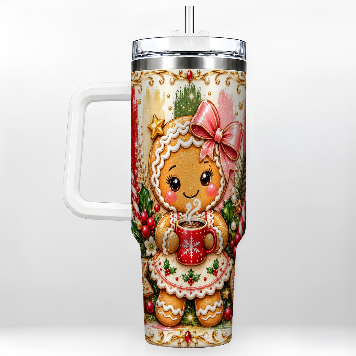 Gingerbread Girl Tumbler 40oz, Holiday Tumbler, Stainless Steel Travel Cup