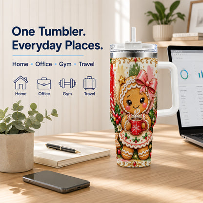 Gingerbread Girl Tumbler 40oz, Holiday Tumbler, Stainless Steel Travel Cup
