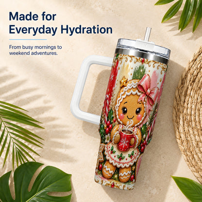 Gingerbread Girl Tumbler 40oz, Holiday Tumbler, Stainless Steel Travel Cup