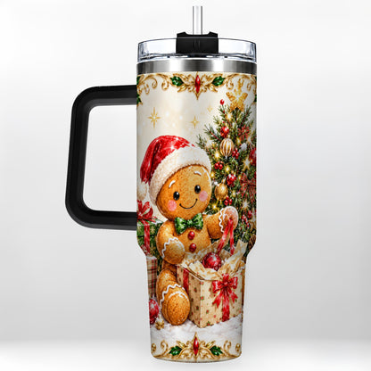 #pl[40oz|Black] Christmas Gingerbread 40oz Tumbler with Handle, Holiday Travel Cup