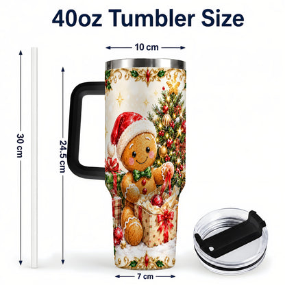 #pl[40oz|Black] Christmas Gingerbread 40oz Tumbler with Handle, Holiday Travel Cup