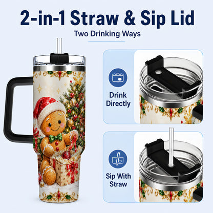 #pl[40oz|Black] Christmas Gingerbread 40oz Tumbler with Handle, Holiday Travel Cup