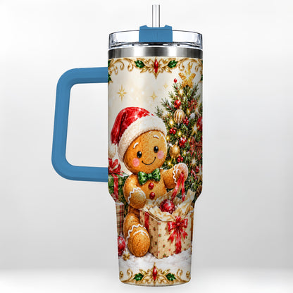 #pl[40oz|Blue] Christmas Gingerbread 40oz Tumbler with Handle, Holiday Travel Cup