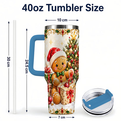 #pl[40oz|Blue] Christmas Gingerbread 40oz Tumbler with Handle, Holiday Travel Cup