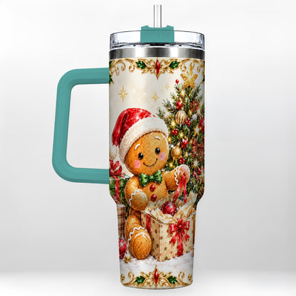 #pl[40oz|Green] Christmas Gingerbread 40oz Tumbler with Handle, Holiday Travel Cup
