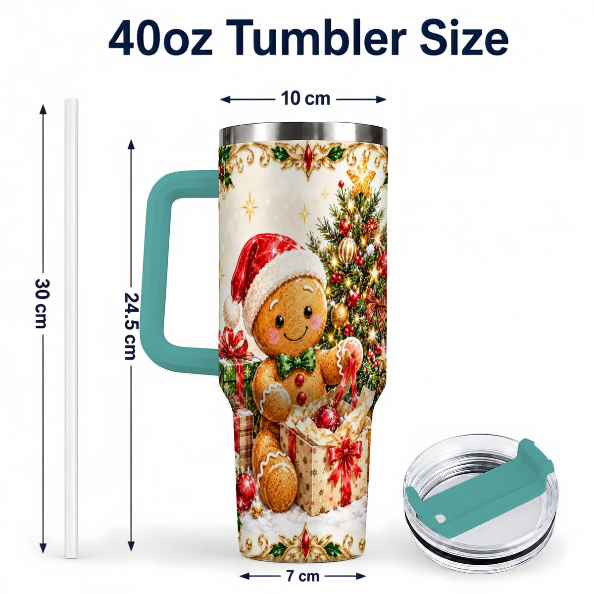 #pl[40oz|Green] Christmas Gingerbread 40oz Tumbler with Handle, Holiday Travel Cup