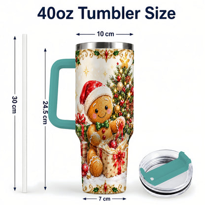 #pl[40oz|Green] Christmas Gingerbread 40oz Tumbler with Handle, Holiday Travel Cup