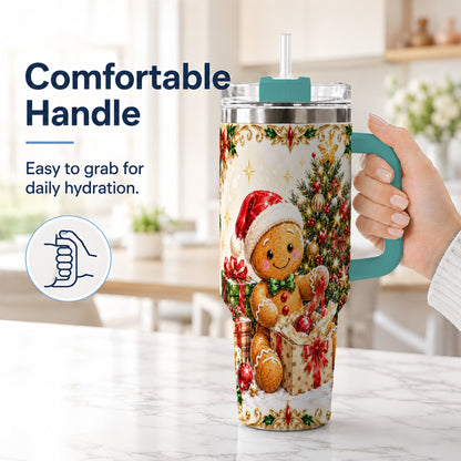 #pl[40oz|Green] Christmas Gingerbread 40oz Tumbler with Handle, Holiday Travel Cup