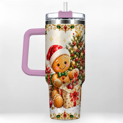 #pl[40oz|Pink] Christmas Gingerbread 40oz Tumbler with Handle, Holiday Travel Cup