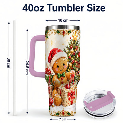 #pl[40oz|Pink] Christmas Gingerbread 40oz Tumbler with Handle, Holiday Travel Cup