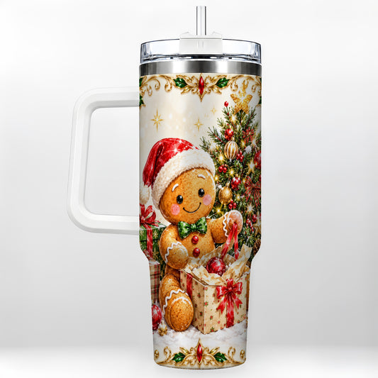 Christmas Gingerbread 40oz Tumbler with Handle, Holiday Travel Cup